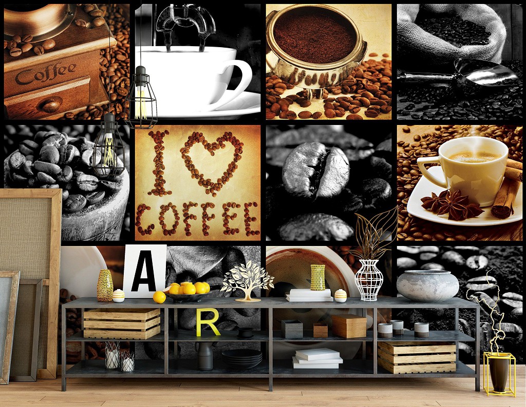 Флізелінові фотошпалери на кухню 416x254 см Я люблю каву колаж (10318VEXXXL) +клей