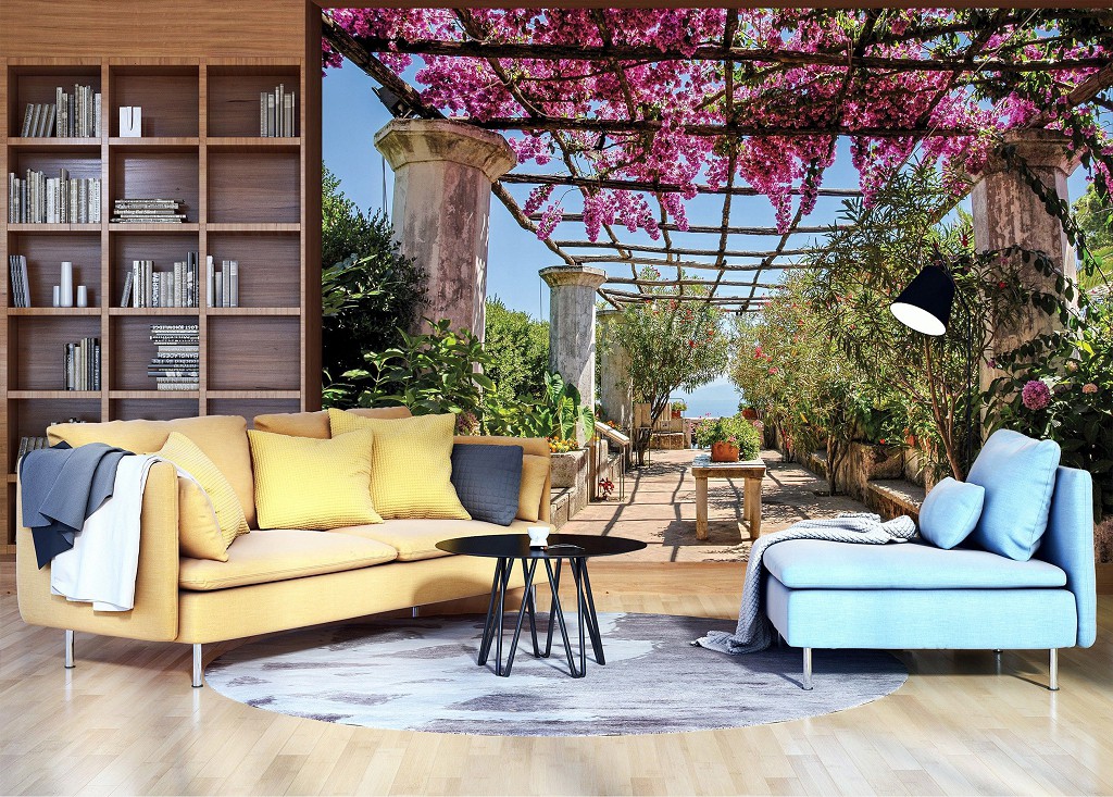 Флізелінові фотошпалери весняних квітів 254x184 см 3Д колони в саду (10334V4)+клей