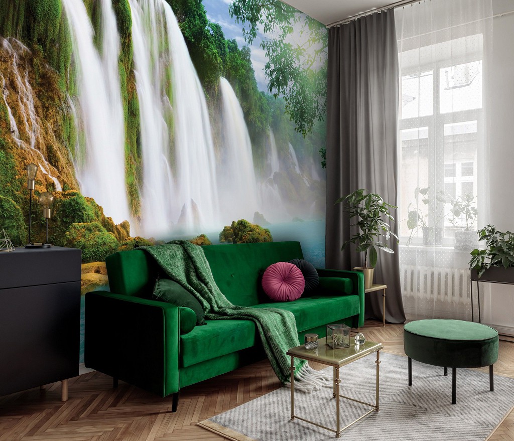 Природа флизелиновые фотообои 3D Пейзаж 416x254 см Водопад и голубая вода (10386VEXXXL)+клей