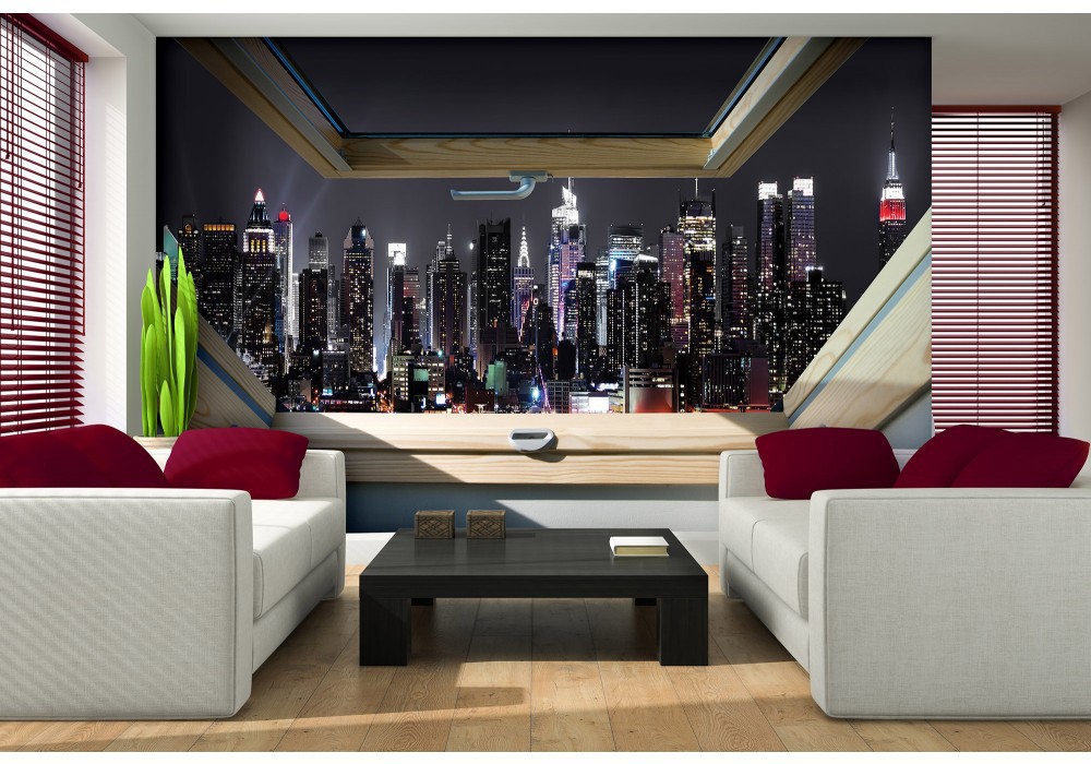 Флізелінові фотошпалери 416x290 см 3Д Вид із мансардного вікна на нічне місто (10417VEXXXXL) +клей