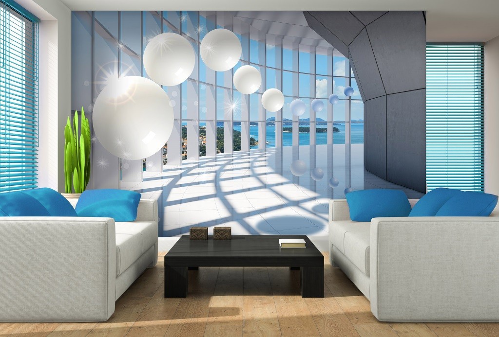 Флізелінові фото шпалери 3д 254x184 см Тунель з великим вікном та кулями (10419V4)+клей