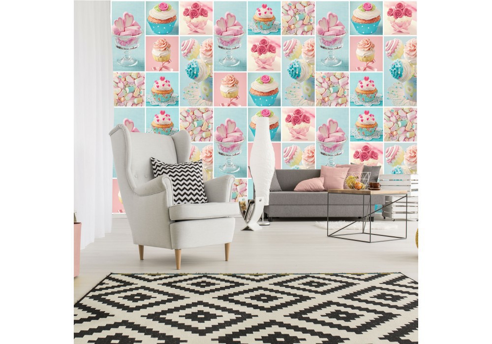 Красивые флизелиновые фотообои на кухню 312x219 см Разноцветные кексы и печенье (10446VEXXL) +клей