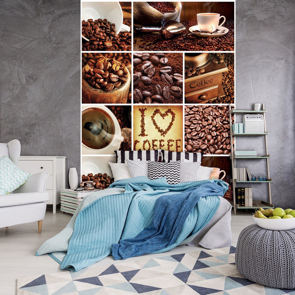 Флизелиновые фотообои на всю стену кухни 184x254 см Я люблю кофе коллаж зерна и чашки (10448V4A)+клей
