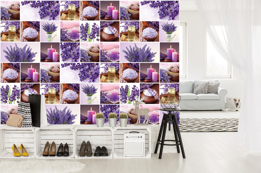 Цветы флизелиновые фотообои 416x254 см Коллаж Лаванда Свечи Спа (10450VEXXXL) +клей