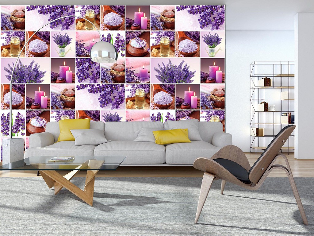 Популярные флизелиновые фотообои 416x290 см Коллаж Лаванда Свечи Спа (10450VEXXXXL) +клей