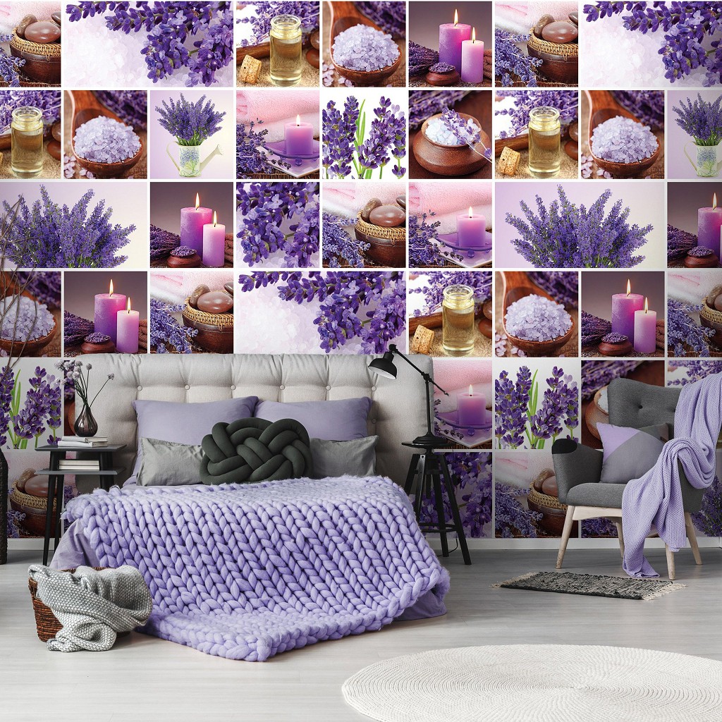 Флізелінові фотошпалери квіти 254x184 см Колаж Лаванда Свічки Спа (10450V4)+клей