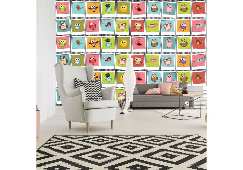 Флизелиновые фотообои для детей 312x219 см Картины разноцветных сов (10452VEXXL) +клей