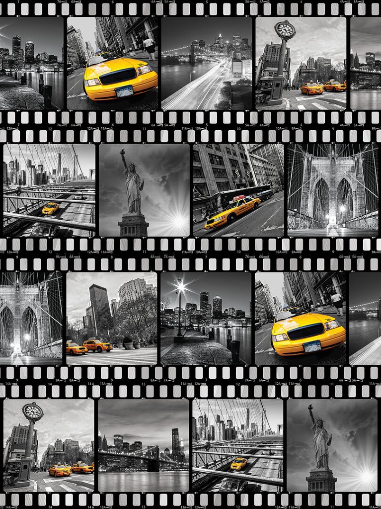 Флізелінові фотошпалери з містом на стіну 206x275 см Чорно-білий колаж з краєвидами на Нью-Йорк (10457VEA)+клей