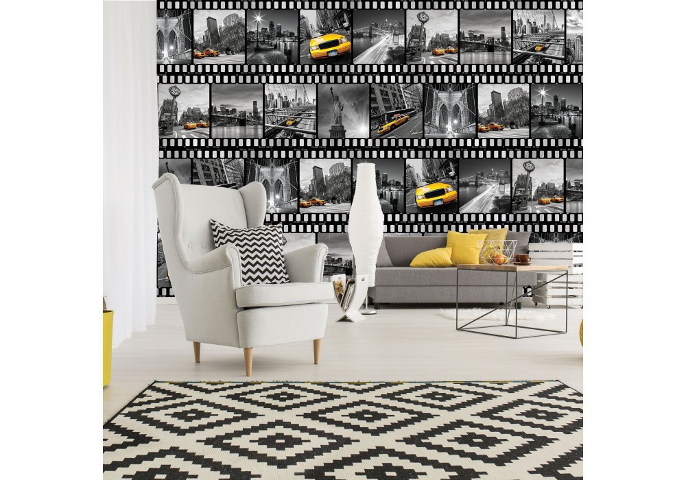 Флізелінові фотошпалери фото 416x290 см Чорно-білий колаж з видом на Нью-Йорк (10457VEXXXXL) +клей