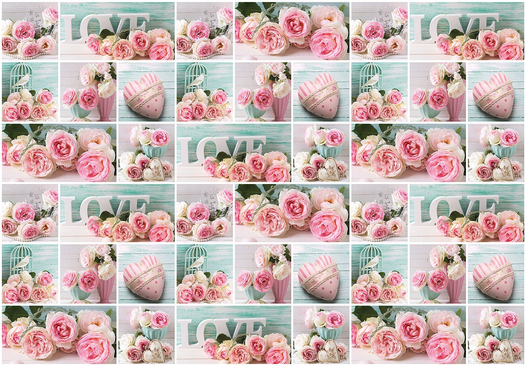 Флізелінові фотошпалери 254x184 см Колаж із троянд та сердечок (10465V4)+клей