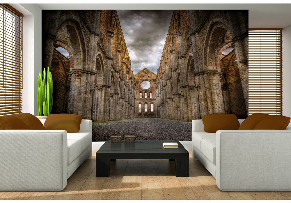 Флізелінові 3Д фотошпалери на кухню з перспективою 416x254 см Руїни Замку (10516VEXXXL)+клей
