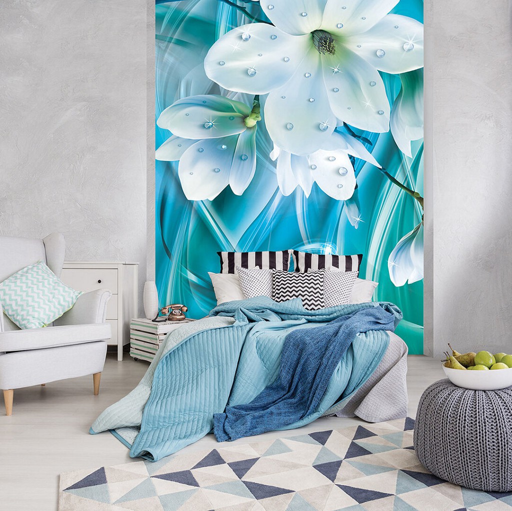 Флизелиновые фотообои 184x254 см Роса на цветах магнолии (10569V4A)+клей