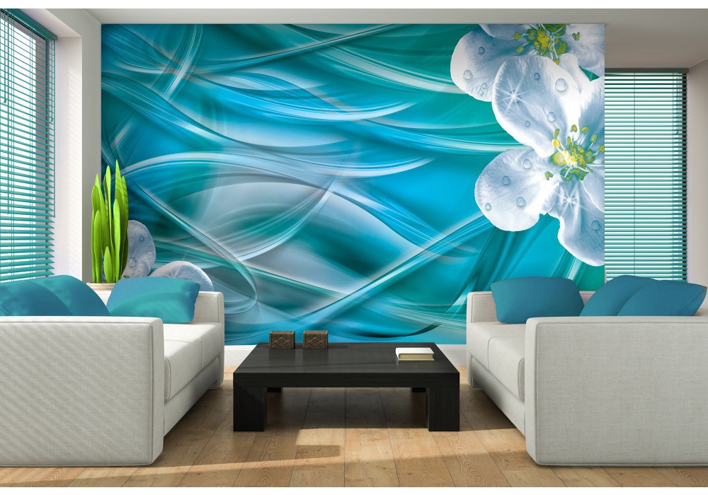 Красивые флизелиновые фотообои 368x280 см Роса на белых цветах (10570V10) +клей