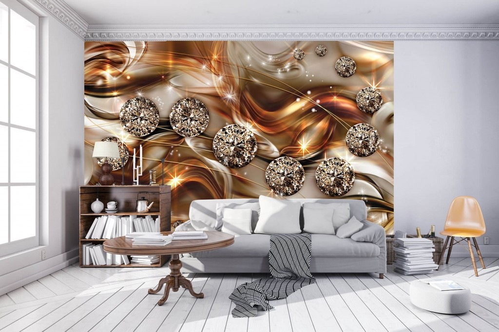 Флизелиновые обои фото 416x254 см Коричнево-серая абстракция - Золото и диаманты (10576VEXXXL)+клей