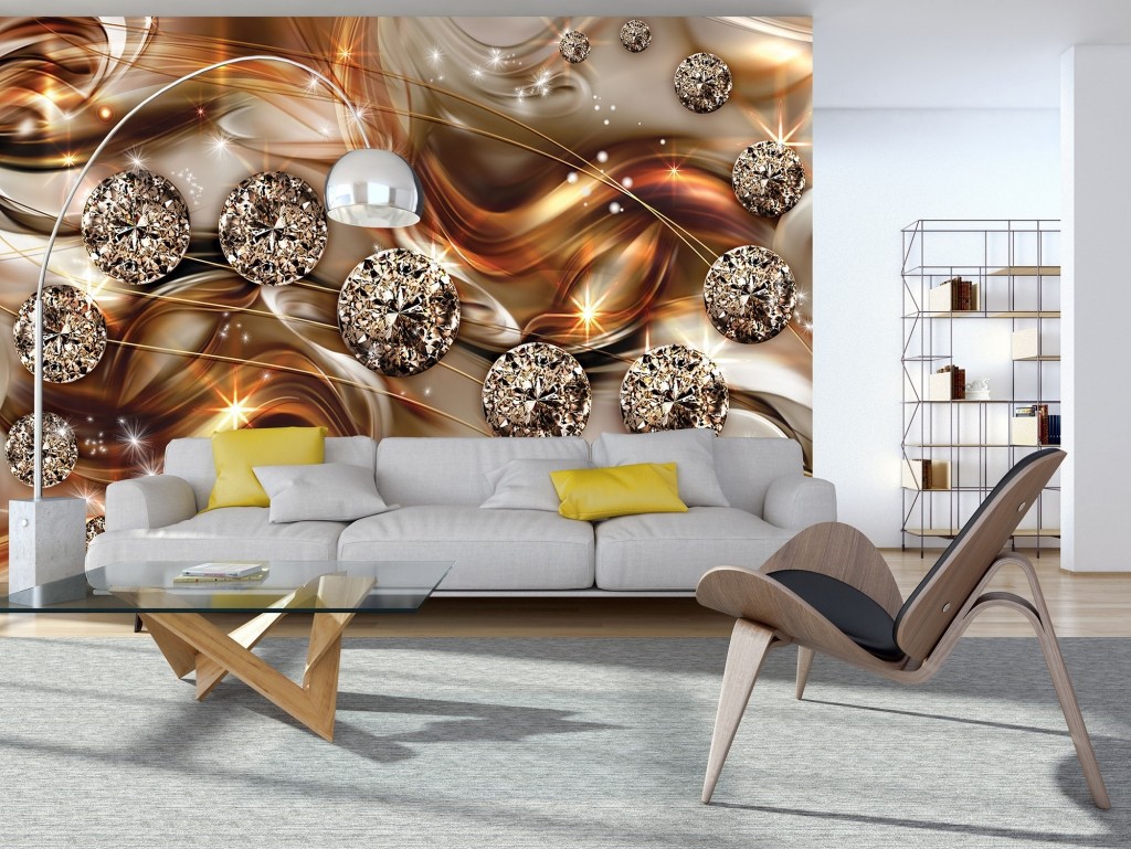 Флізелінові фотошпалери на стіну 368х254 см Коричнево-сіра абстракція - Золото та діаманти (10576V8)+клей