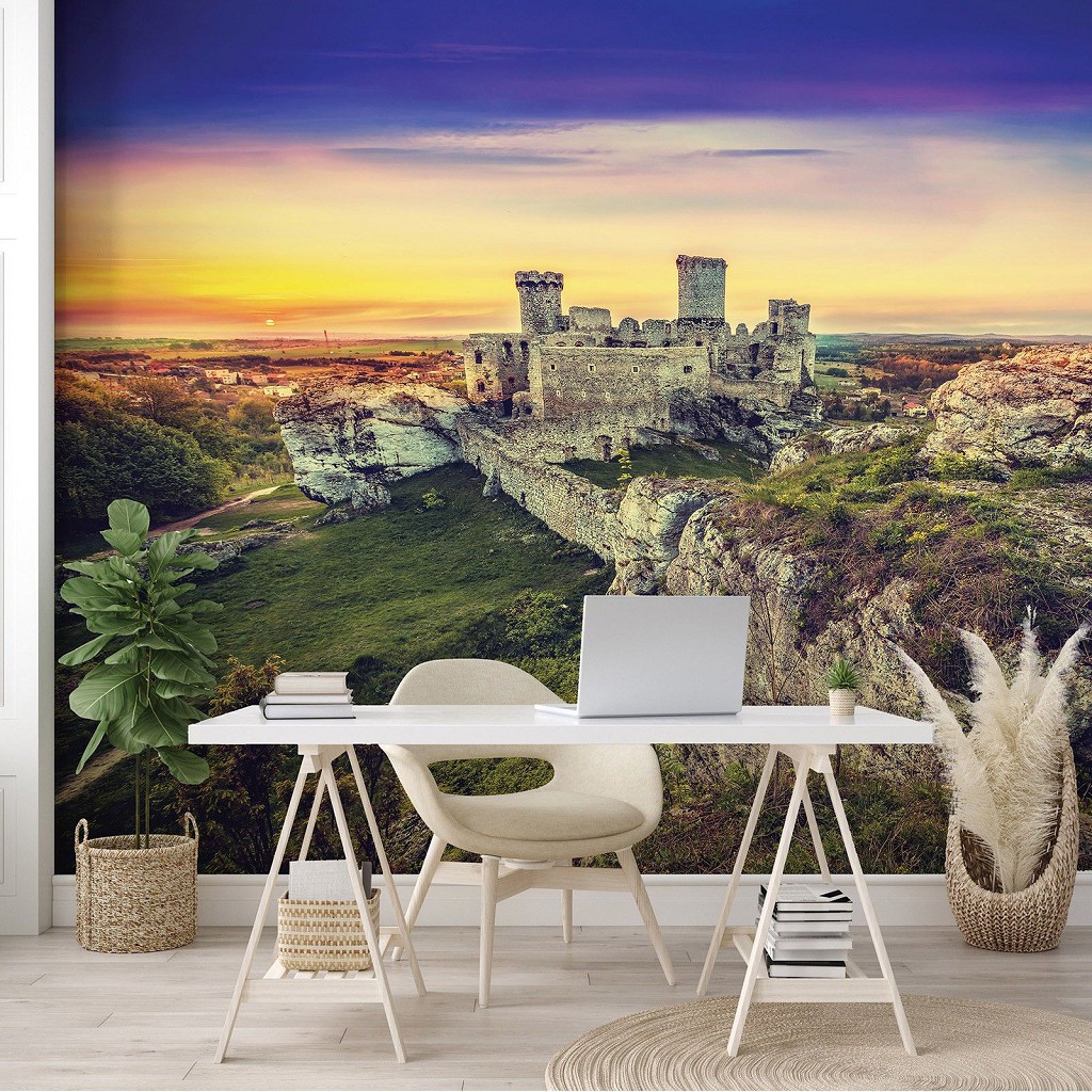 Флізелінові фотошпалери 3Д природа краєвид 254x184 см Руїни замку на пагорбі (10615V4)+клей