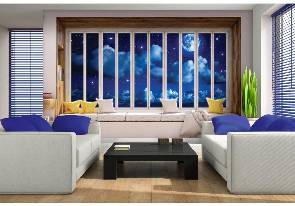 Флизелиновые фотообои 3д луна звезды космос 460x300 см Вид на ночное небо из большого окна (10652V12) +клей