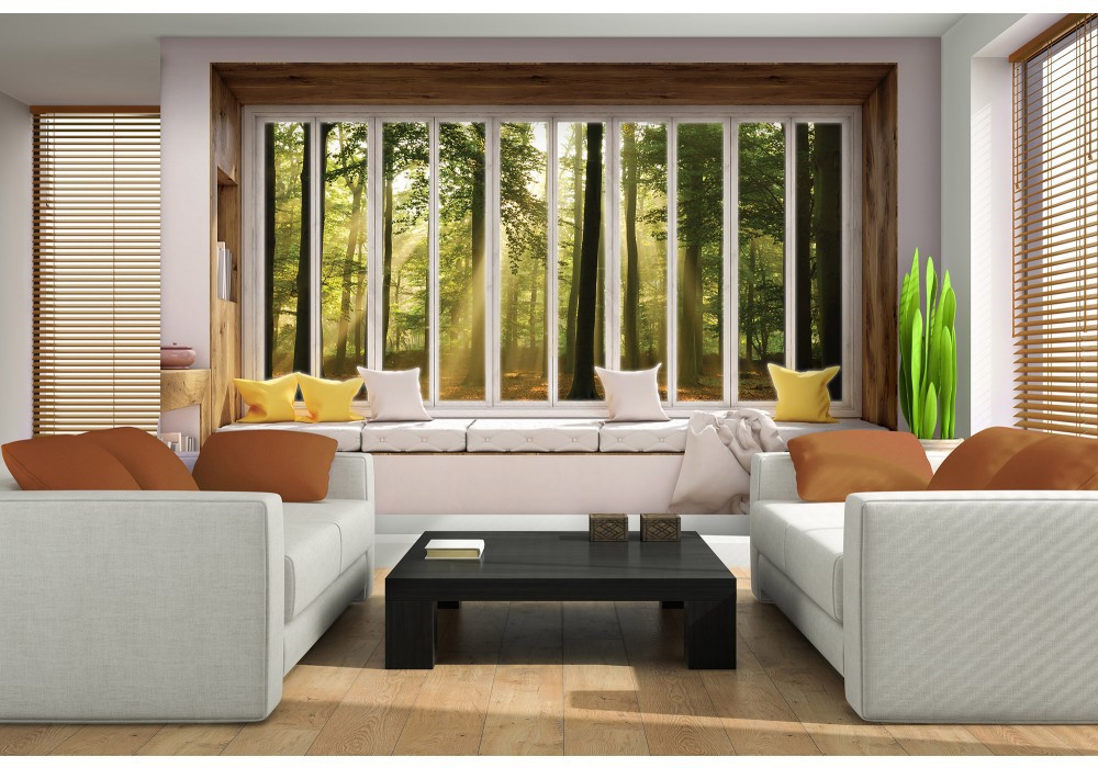 Красиві флізелінові 3д фотошпалери з природою 520x318 см Вид з великого вікна на ліс (10663VEXXXXXL) +клей