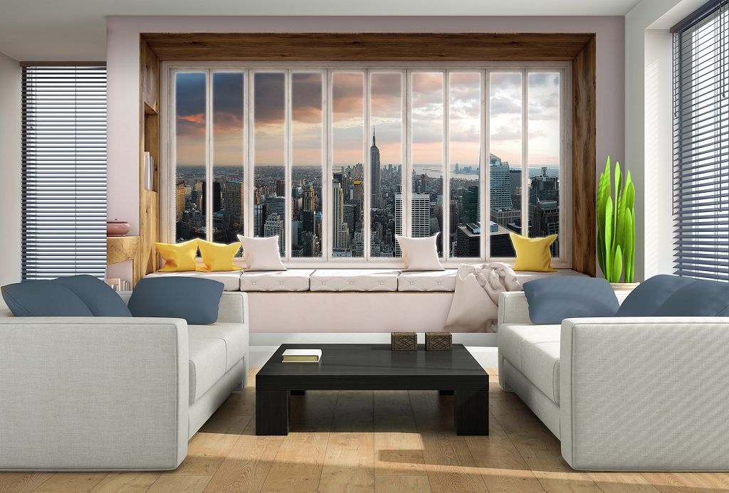 Флизелиновые фотообои город 520x318 см 3D Вид из большого окна на Нью-Йорк (10667VEXXXXXL) +клей