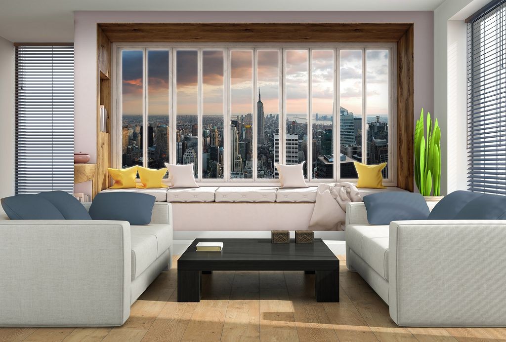 Флізелінові фотошпалери з містом на стіну 254x184 см 3D Вид з великого вікна на Нью-Йорк (10667V4)+клей