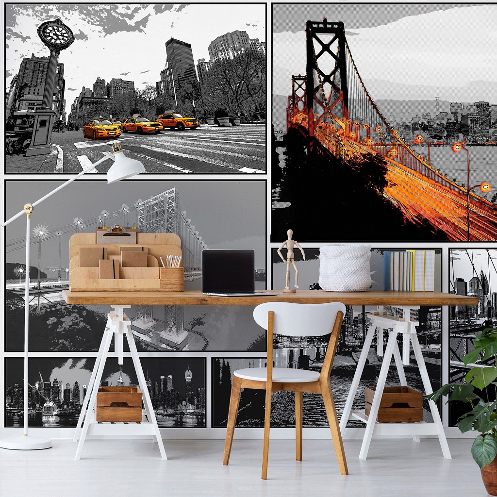 Флизелиновые фотообои 368x280 см Комиксы Города Нью Йорк (10675V10) +клей