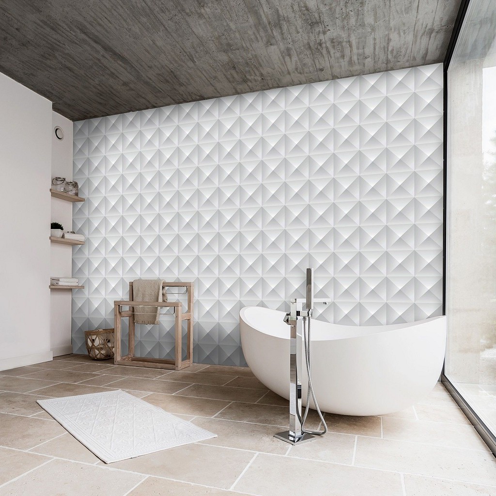 Флізелінові фотошпалери ромби в інтер'єрі 312x219 см 3D куби сірі абстрактні трикутники (10682VEXXL) +клей