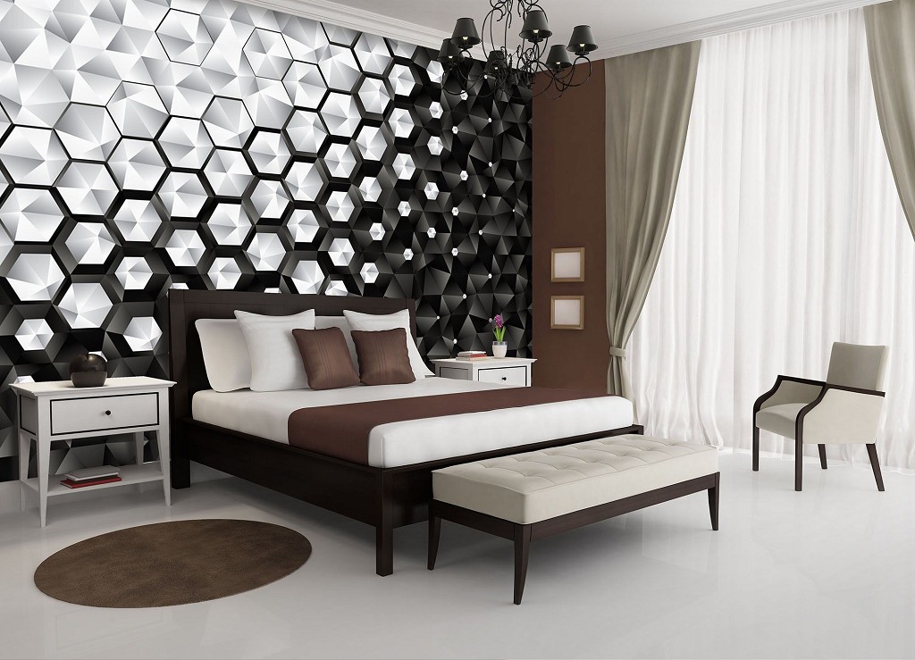 Флізелінові квадратні фото шпалери 254x184 см 3D Чорно-білі шестикутники (10684V4)+клей