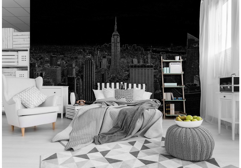 Флізелінові фотошпалери на стіну 254x184 см Чорно-білий малюнок міста Нью-Йорк (10687V4)+клей