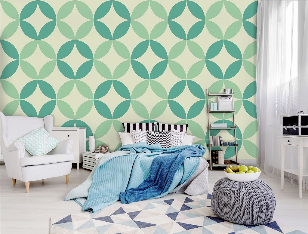 Флізелінові фотошпалери 368x254 см Зелені кола (10692V8) +клей