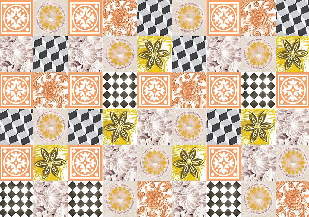 Флізелінові фотошпалери квадратиками 368x280 см Мозаїка Помаранчева Плитка (10704V10) +клей