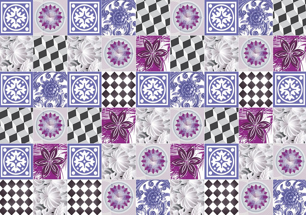 Флізелінові фотошпалери з геометрією 460x300 см Мозаїка Фіолетова плитка (10708V12) +клей