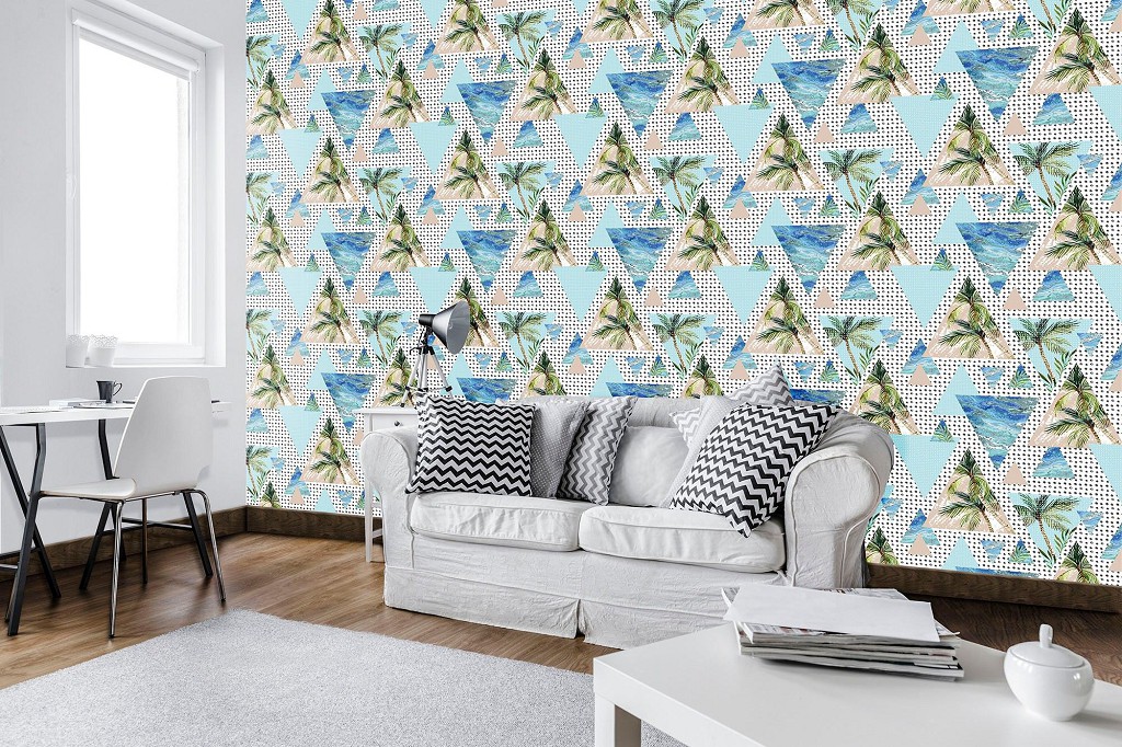 Флизелиновые фотообои 368x254 см Треугольники Пальмовые Деревья Бохо (10710V8) +клей