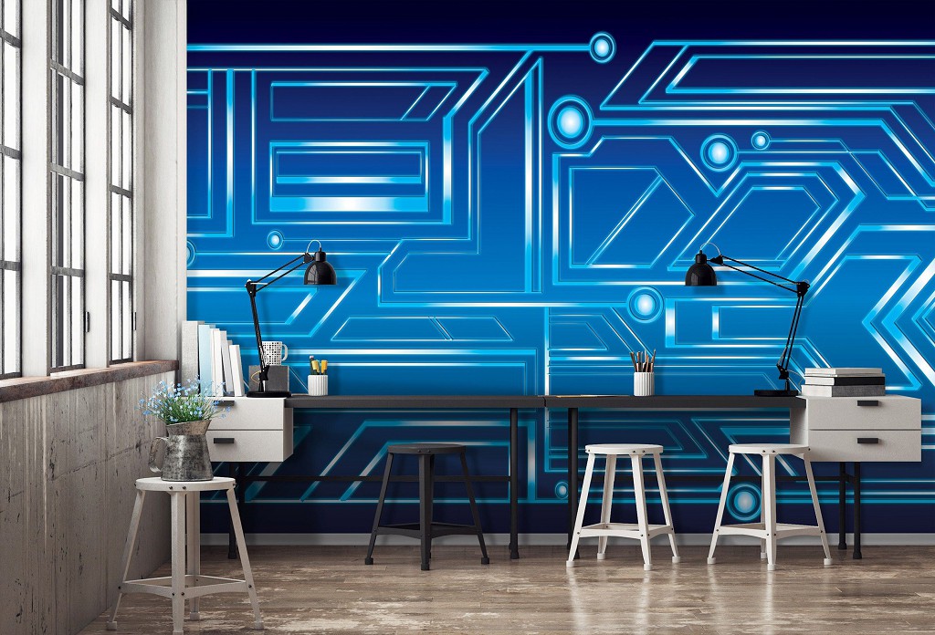 Геометрические флизелиновые фотообои 312x219 см Синяя абстракция (10719VEXXL) +клей