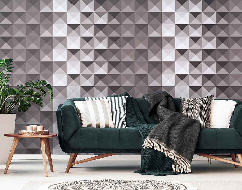 Моющиеся флизелиновые фотообои под плитку 368x254 см Серые блоки (10722V8) +клей