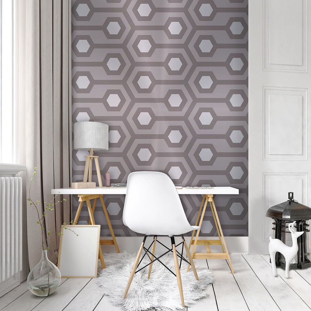 Флизелиновые фотообои клетка 184x254 см Геометрическая мозаика серые соты (10723V4A)+клей