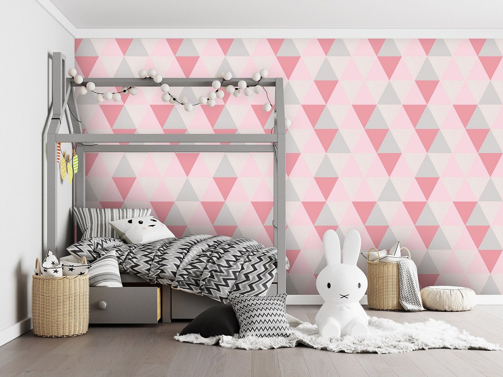 Флизелиновые фотообои клетка 368x254 см Розовые треугольники (10728V8) +клей