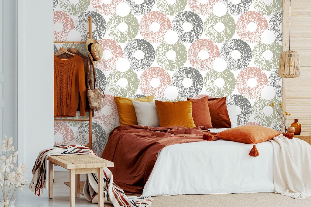 Флизелиновые фотообои геометрия в интерьере 368x254 см Мозаика узор из красочных шаров (10737V8) +клей