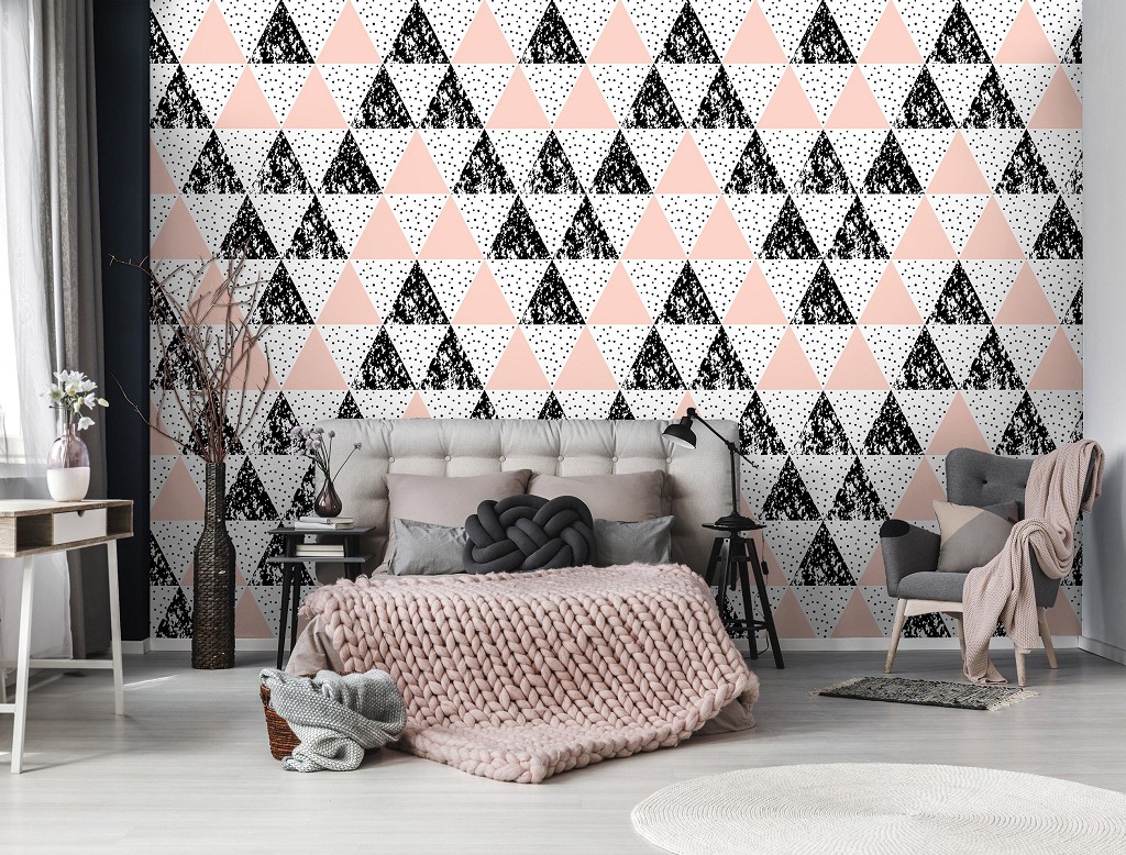 Красиві флізелінові фотошпалери абстракції 312x219 см Мозаїка візерунок з трикутників (10739VEXXL) +клей