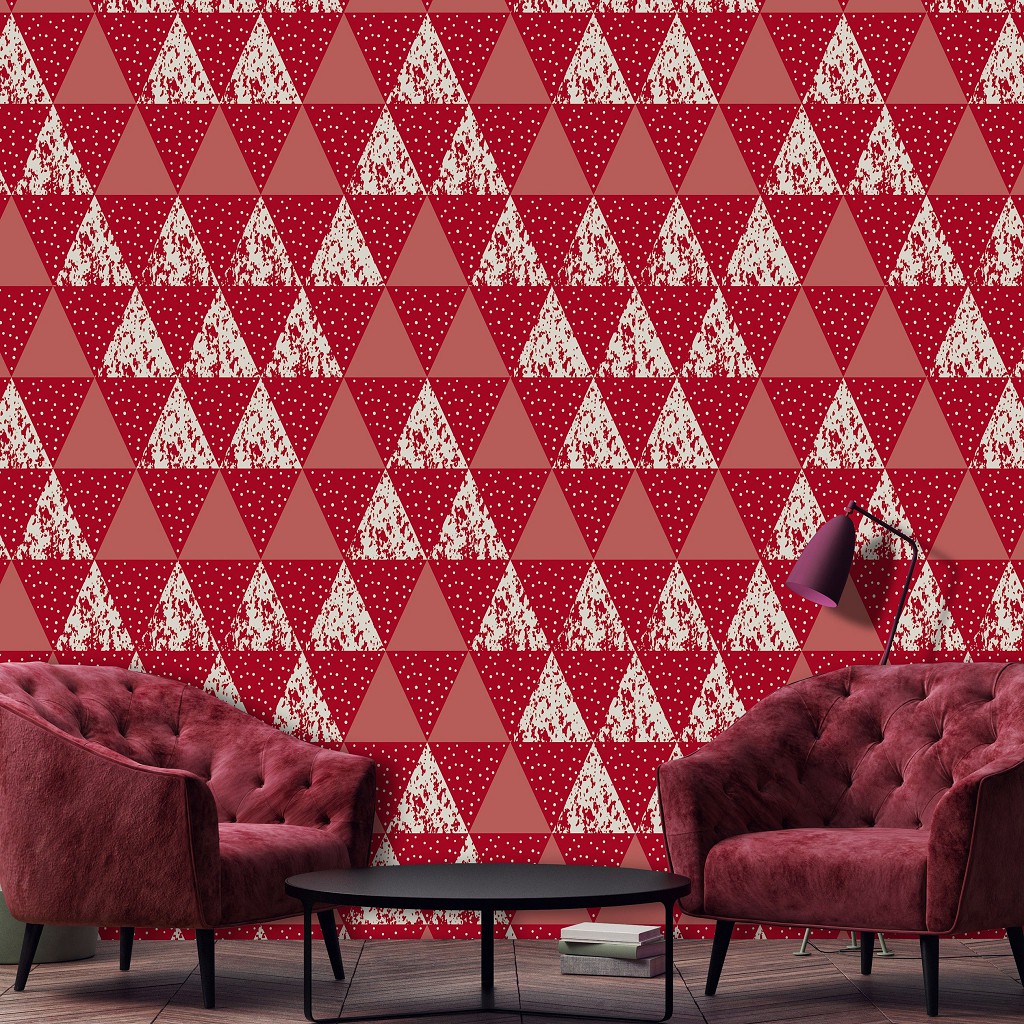 Флізелінові фотошпалери геометрія 368x254 см Мозаїка візерунок з червоних трикутників (10741V8) +клей