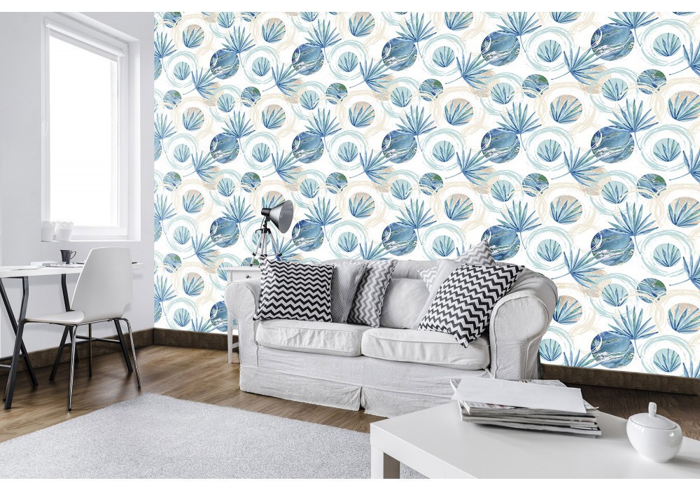 Флизелиновые фотообои зелень 520x318 см Синие листья (10746VEXXXXXL) +клей