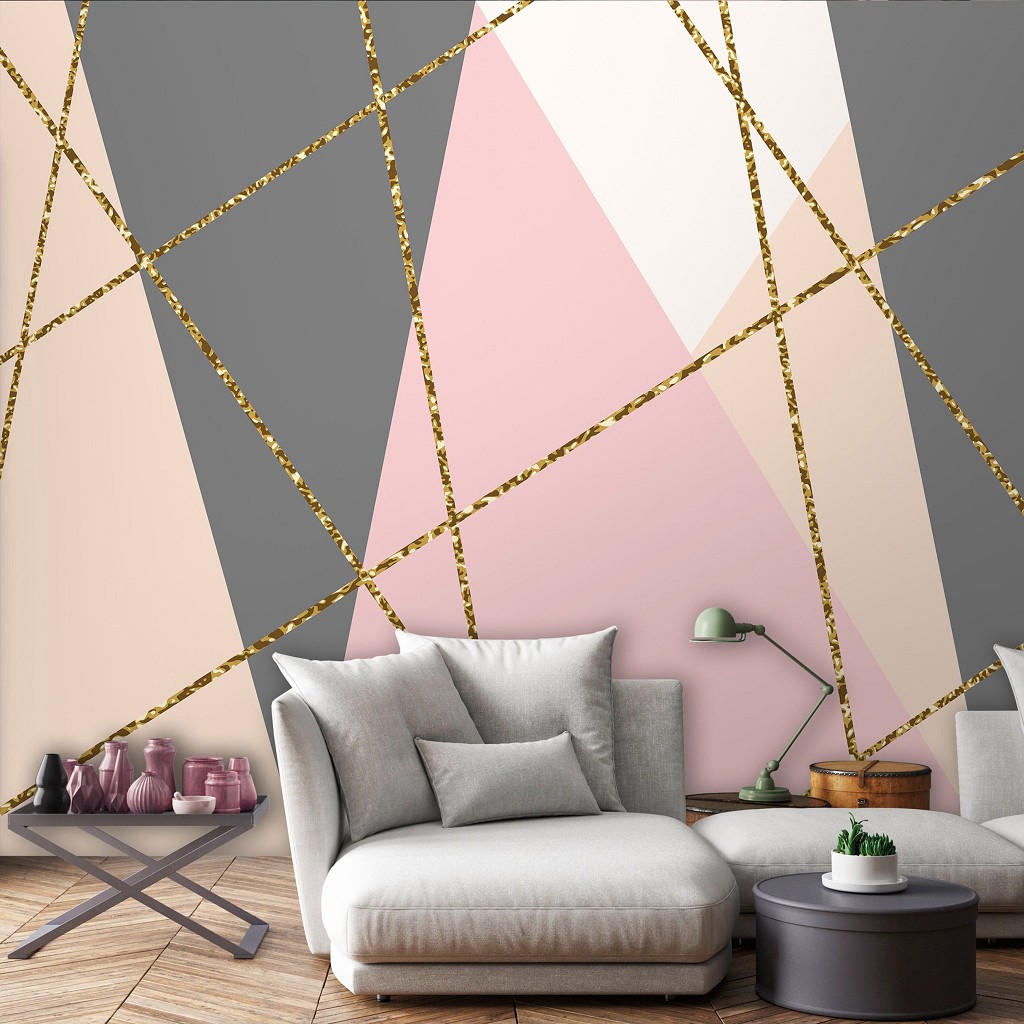 Флізелінові фотошпалери абстракція в інтер'єрі 368x254 см Декор із трикутників (10753V8) +клей