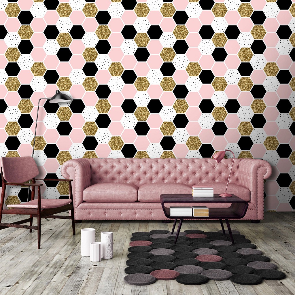 Абстрактні флізелінові фотошпалери на стіні соти 520x318 см Декор із шестикутної мозаїки (10754VEXXXXXL) +клей