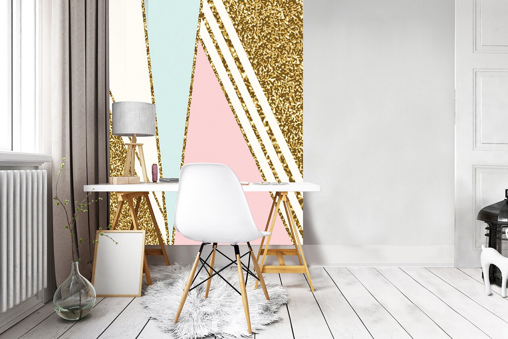 Флізелінові фотошпалери з геометричним малюнком 206x275 см абстракції золото і трикутники (10755VEA) +клей