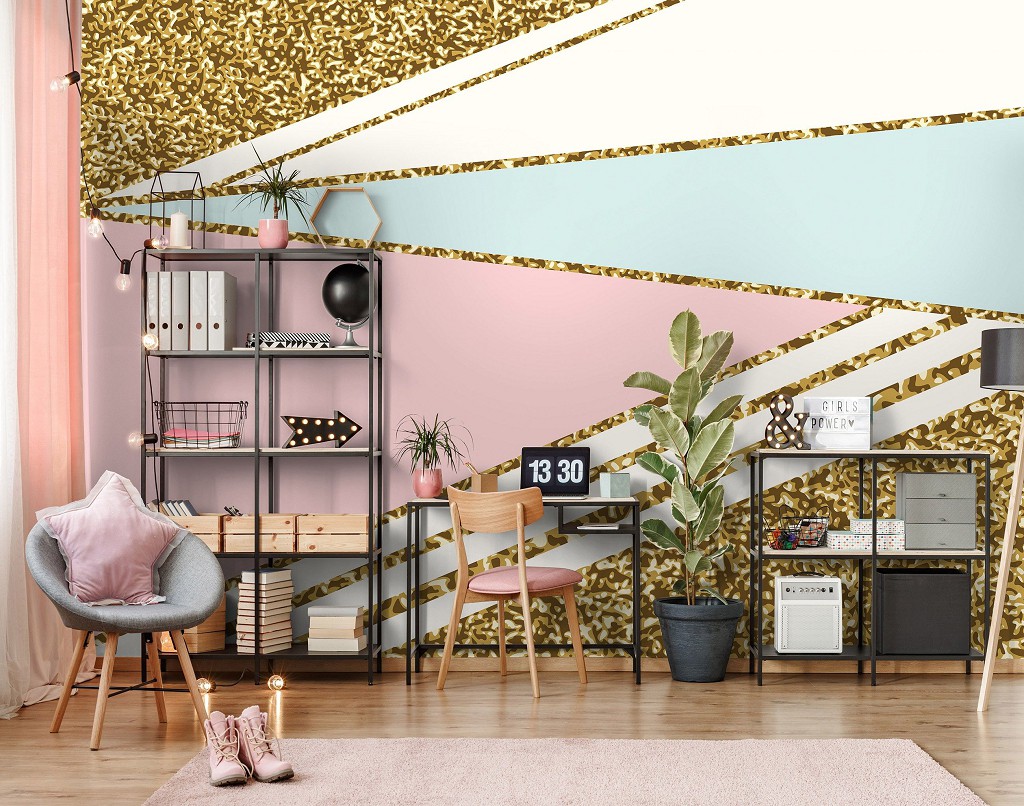 Флізелінові фотошпалери 520x318 см Геометричні абстракції золото і трикутники (10755VEXXXXXL) +клей