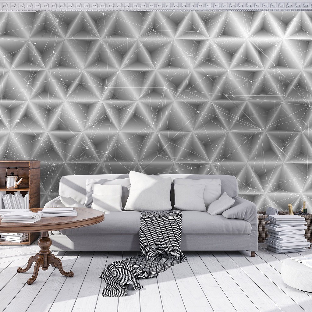Флизелиновые 3д фотообои на стену 416x254 см Серые Абстрактные Треугольники (10757VEXXXL) +клей