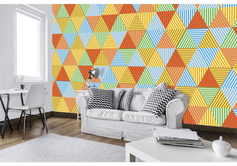 Флизелиновые фотообои абстракция в интерьере Красочные треугольники (10758V)+клей