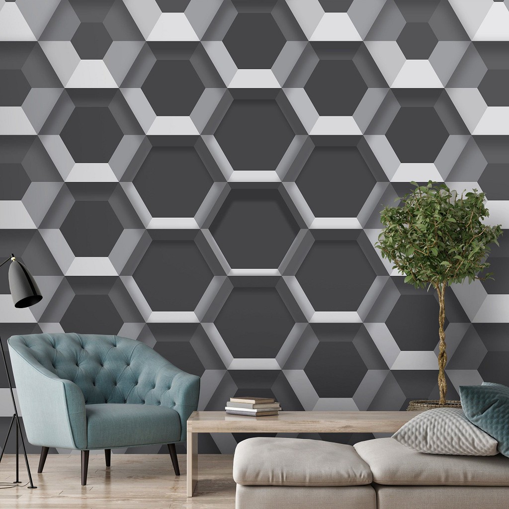 Зд флизелиновые фотообои соты 520x318 см узор из серых шестиугольников (10761VEXXXXXL) +клей