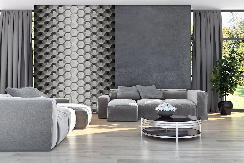 Флизелиновые фотообои 3d 206x275 см Серые шестиугольники (10763VEA)+клей