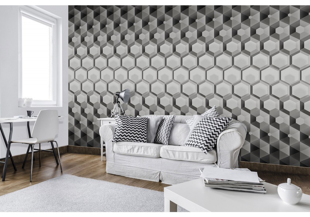 Зд соти флізелінові фотошпалери 416x254 см Сірі шестикутники (10763VEXXXL) +клей