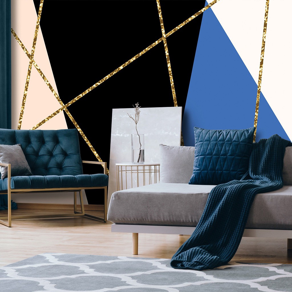 Флізелінові фотошпалери абстракції в інтер'єрі 254x184 см геометричним малюнком (10777V4)+клей